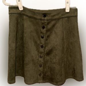 Olive Suede Button Up Skirt